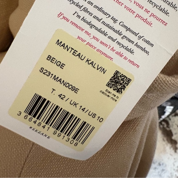 SEZANE Manteau Kalvin Coat Size‎ 42 / 10 NWT - Picture 7 of 10